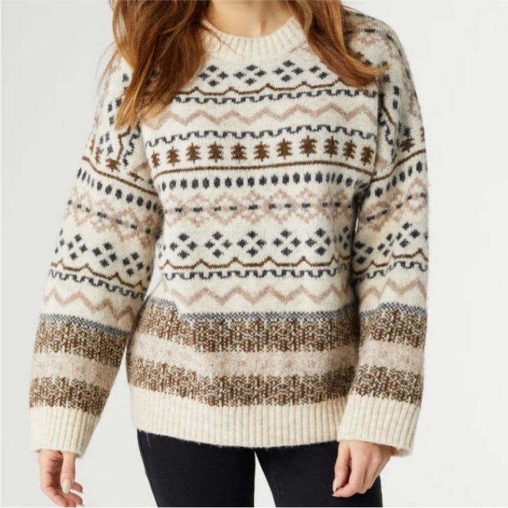 Gray Bandit Fair Isle Style Oversized Sweater NWT
